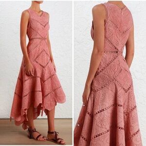 Zimmermann Jasper Fan Lace Dress In Old Pink Size 0
In Excellent Condition